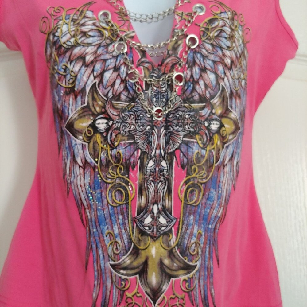 Babes Biker Wear Angel Wings Pink Tank Small - Picture 6 of 10